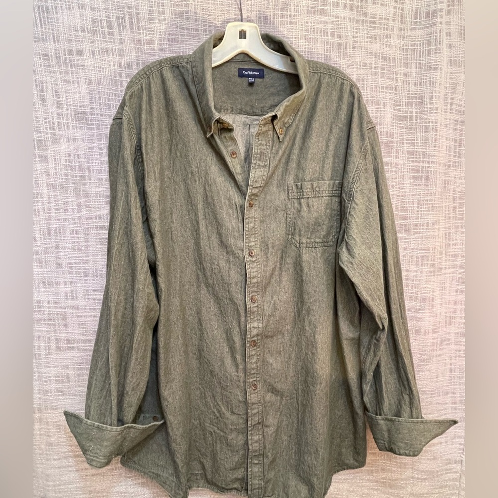 Men’s big and tall shirt, olive twill shirt, green denim shirt